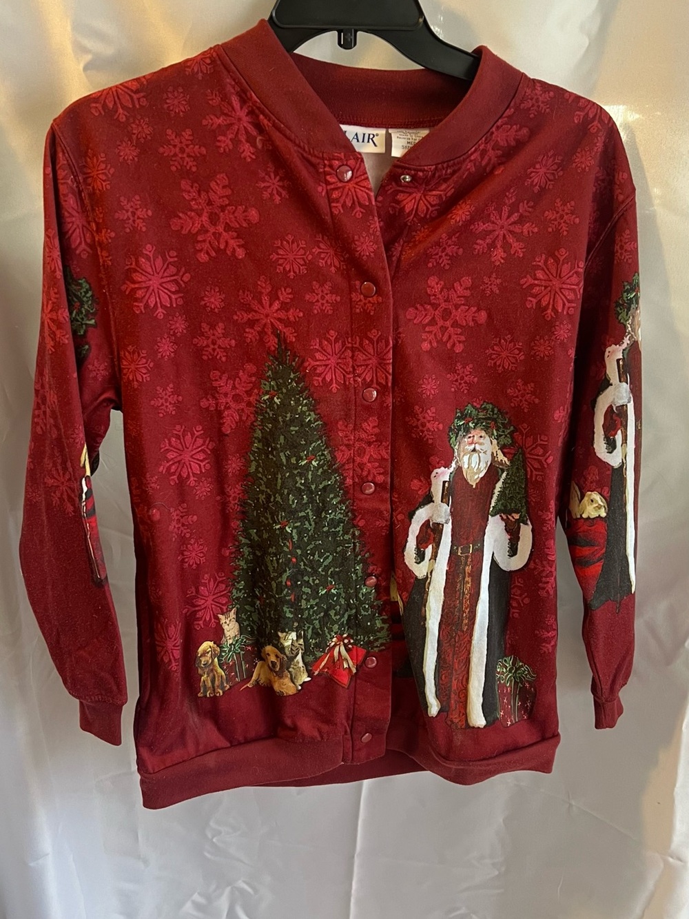 Blair Red Snap-Front Cardigan with Holiday Motif